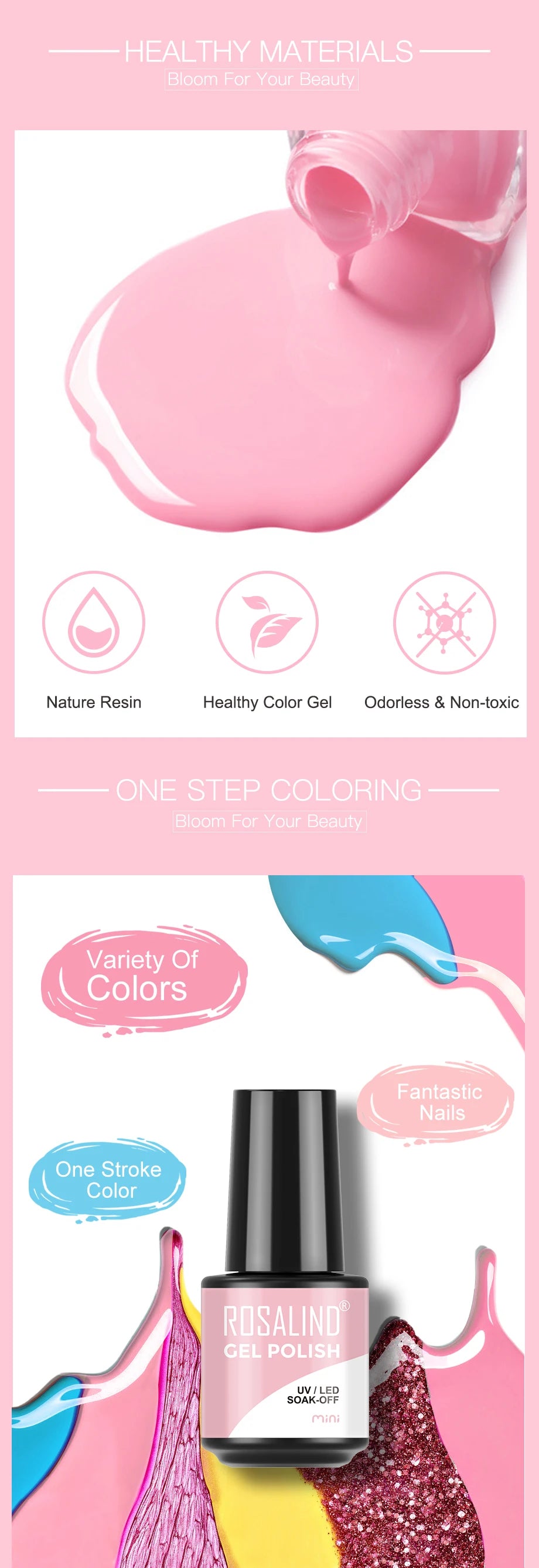 ROSALIND Red Series UV Nail Gel Hybrid Varnish Semi Permanent For Manicure Art Nail Polish Matt Base Top Coat Gel Nail Polish.