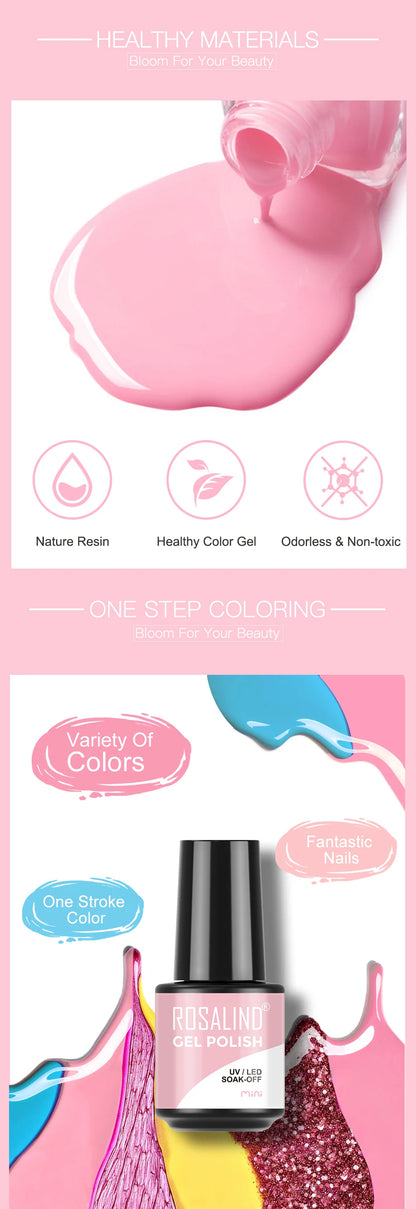 ROSALIND Red Series UV Nail Gel Hybrid Varnish Semi Permanent For Manicure Art Nail Polish Matt Base Top Coat Gel Nail Polish.