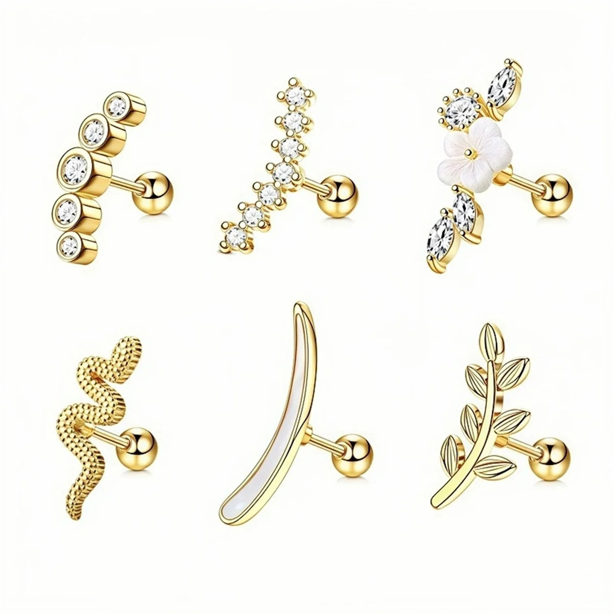1/4/6/8Pcs 16G Stainless Steel Screw Back Stud Earrings for Women,Cubic Zerconia Cartilage Conch Helix Ear Piercing Jewelry.