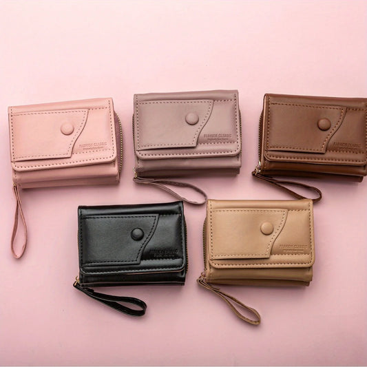 Zipper Wallet, Tower Buckle Zero Wallet, Women's Short Handheld Bag,Mini Travel Storage Bag,Solid Color Simple Versatile Fashion.