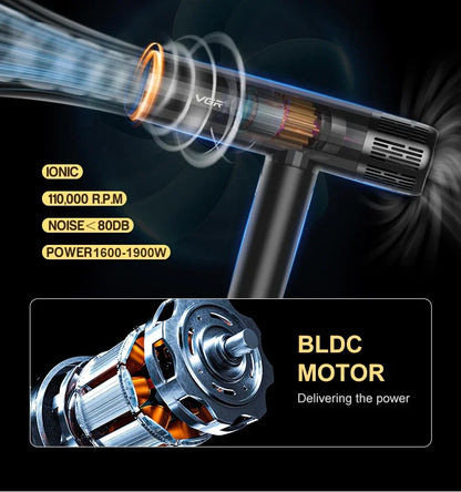 VGR Hair Dryer Professional Air Blower Brushless Motor Hair Dryer Machine 110000 RPM Hair Dryer Negative Ion Barber Salon V-427