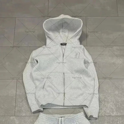 Europäischen und Amerikanischen Retro Männer Anzug Brief Gestickte Zipper Hoodie Frauen Modische Casual Lose Grau Gerade Hosen.
