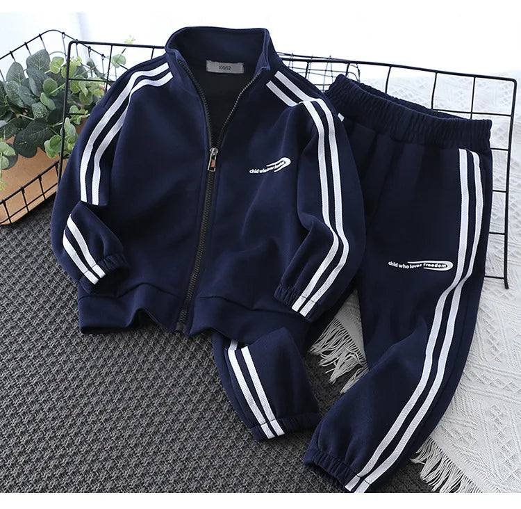 School Uniform Children's Sport Clothing Sets Boys Tracksuit Spring Stripe Kids Sweatshirt Pants 2Pcs For Age 2-10 Years Wear.