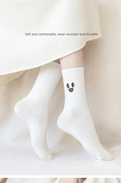 New 5 Pairs Cool Women White Cute Funny Socks Set Cartoon Lady Autumn Winter Female Girl Kawaii Sport Short Socks For Women.