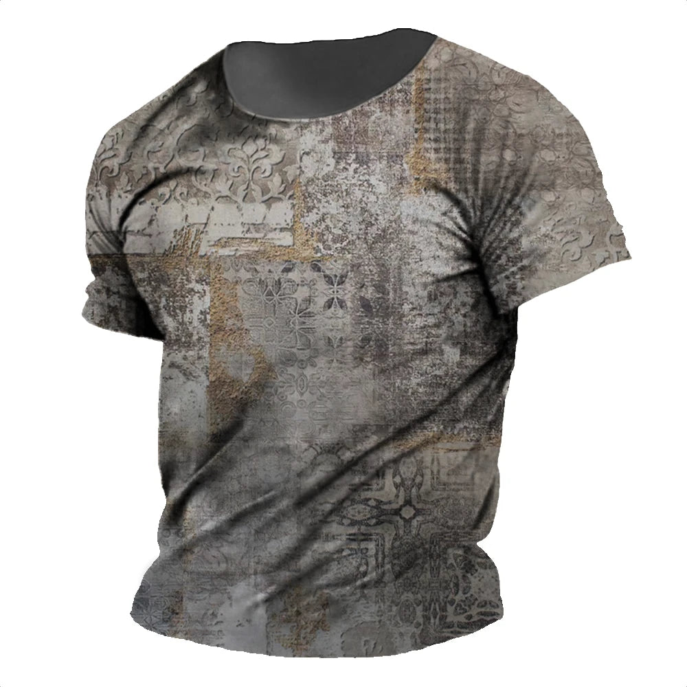 Vintage Printed Men's T-shirt Daily Striped Shirt Summer Round Neck Short Sleeve Tees Oversized Sweatshirt Male Cheap Clothing.