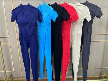 Seamless Yoga Jumpsuits Sports Fitness Hip-lifting Backless Short-sleeved One-piece Workout Gym Leggings Tracksuits for Women
