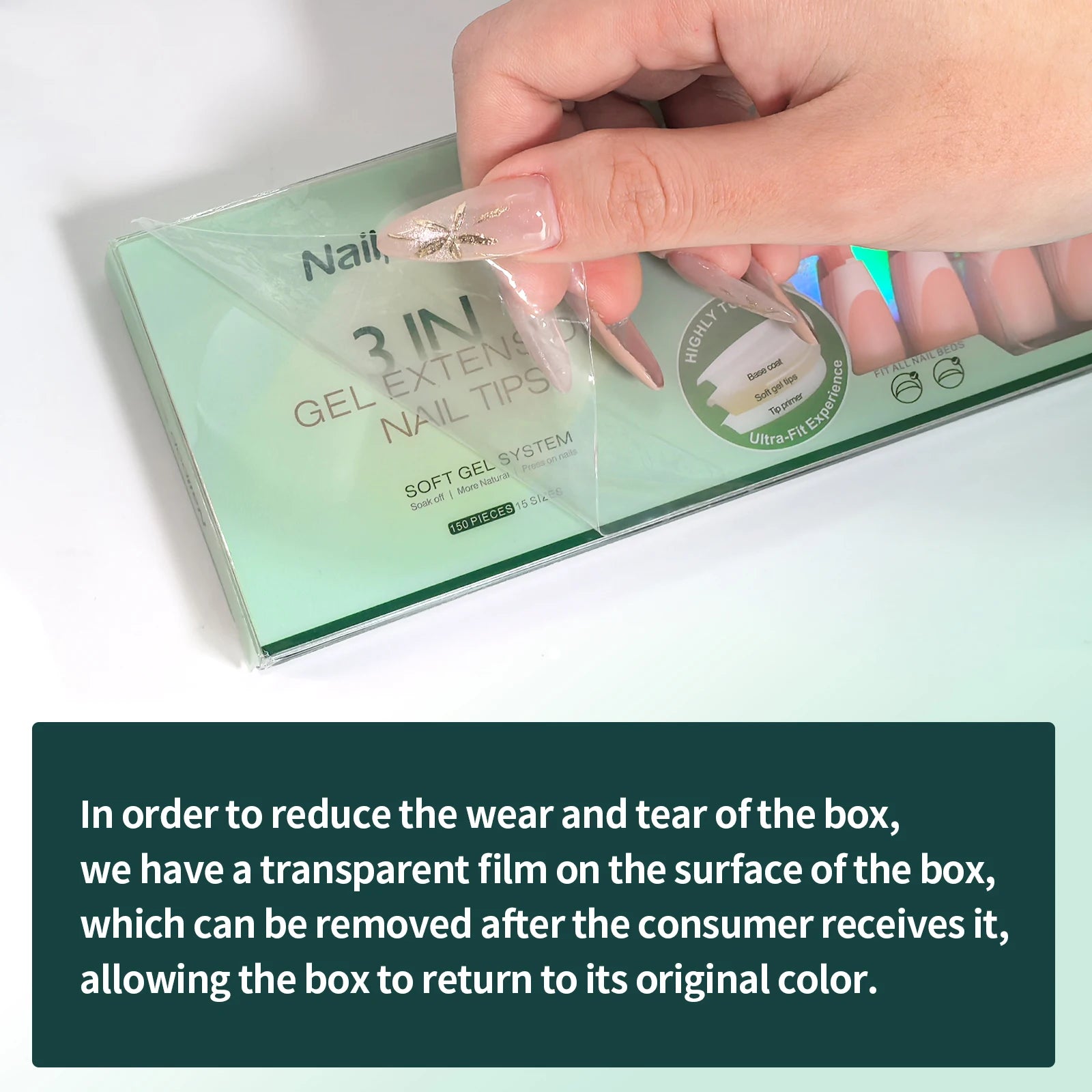 NAILPOP 150Pcs 4 in 1 Ombre Gel Nail Tips White Gradient Soft Gel False Nail Tips Soak Off Fake Nails Extensions DIY 15 Sizes.