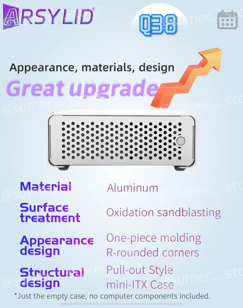 ARSYLID Q38 ITX Aluminum Chassis Pull-Out Style Mini Case 58mm CPU Radiator.