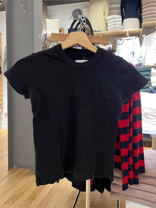 New Basic Black T-shirt Pants Sets Women O-neck Slim Tees+ Patchwork Yoga Sweatpants Solid Vintage Cotton Sport 2 Pieces Sets.