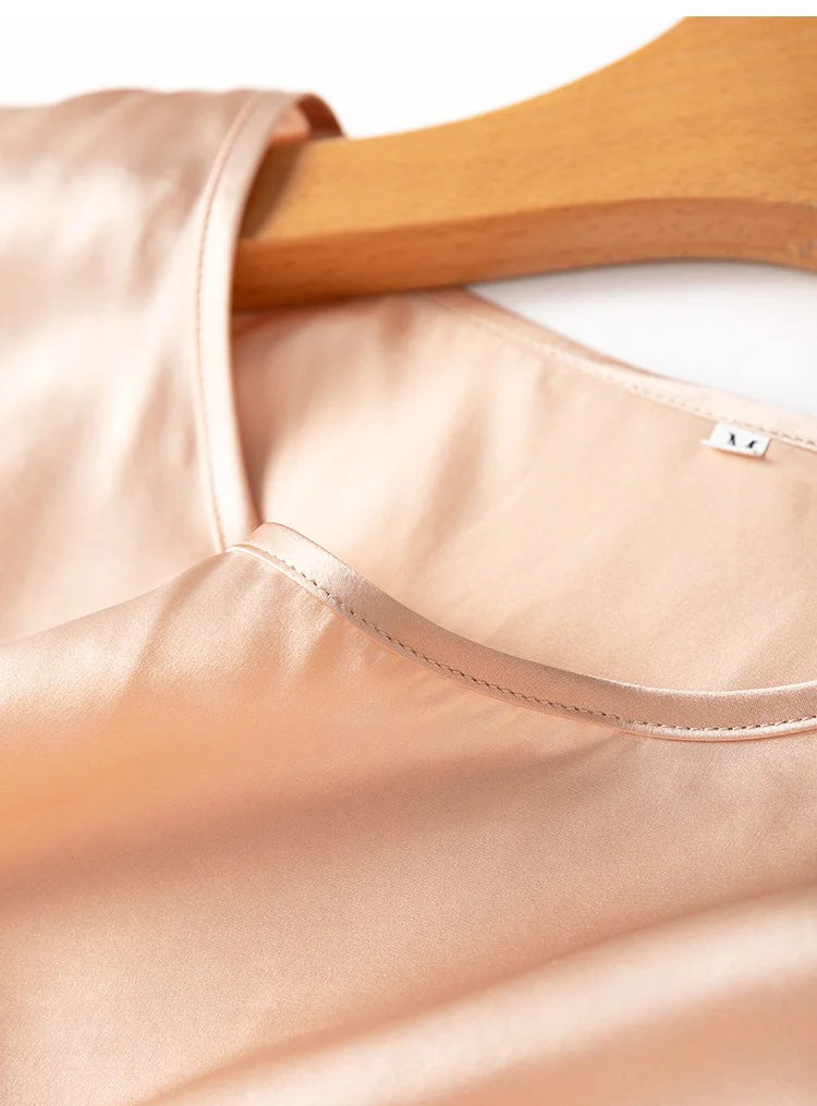 Women 100% Mulberry Silk 19 Momme half sleeve Crew Neck Top Shirt Blouse T-shirt More Colors M L XL MM4270.