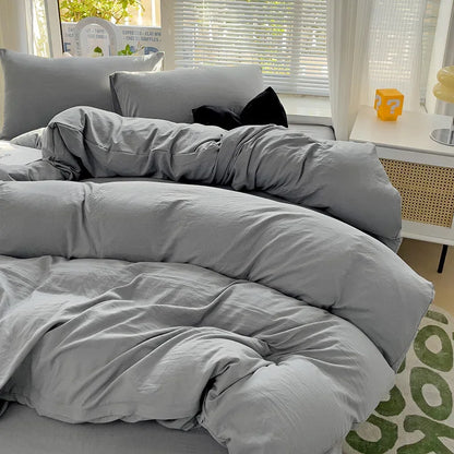 Solid Bed Linen Cotton Bedding Set 4pcs with Sheet Duvet Cover Pillowcases Single Couple Bedsheet Single Couple Twin Size.