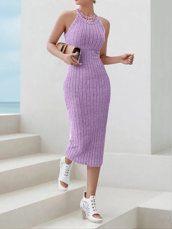 Solide Neckholder Bodycon Midi Kleid High-end-temperament weste neckholder kleid frauen sommer neue high-taille schlank temperament schlank.