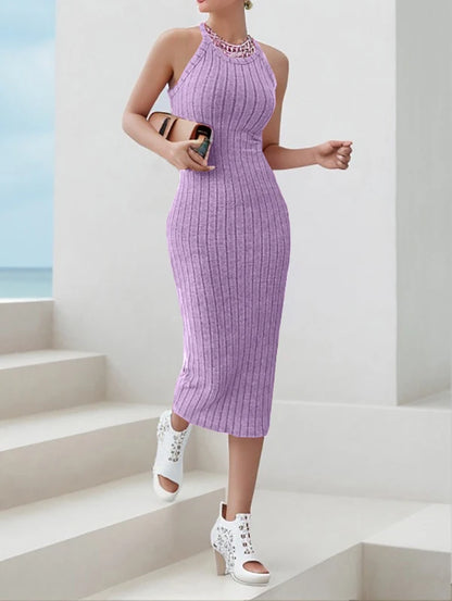 Solide Neckholder Bodycon Midi Kleid High-end-temperament weste neckholder kleid frauen sommer neue high-taille schlank temperament schlank.
