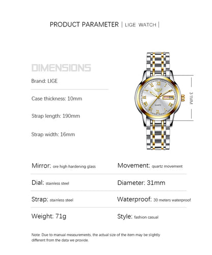 LIGE 2025 New Gold Watch Women Watches Ladies Creative Steel Women's Bracelet Watches Female Waterproof Clock Relogio Feminino.