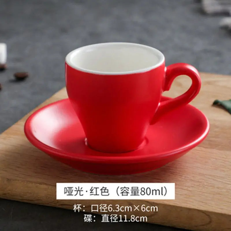 Thickened Ceramic Coffee Cup Set 80ML Italian Espresso Cup Plate Small Cup Colorful with Plate Spoon Drinkware