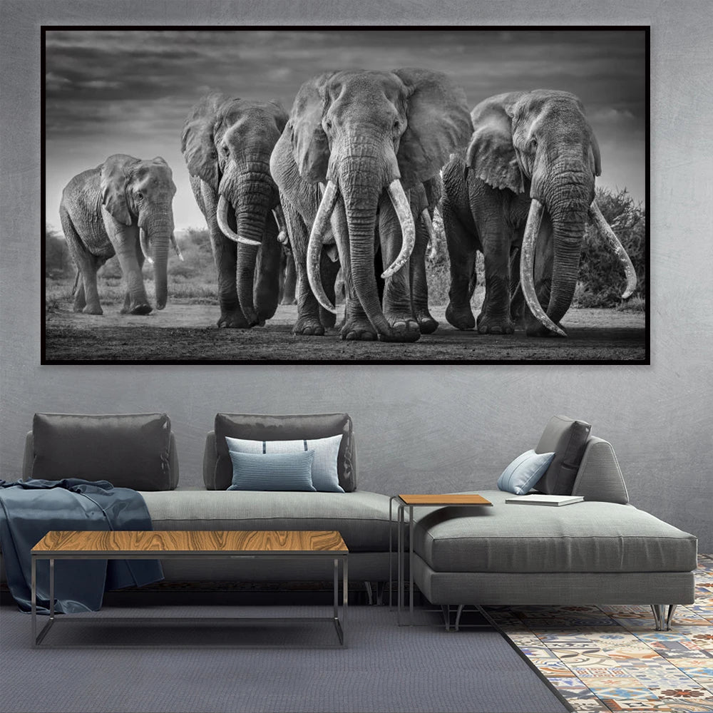 Walking Elephant Home Decoration Canvas Painting Modern Light Luxury Living Room Wall Art Posters High End Picture Print Artwork.
