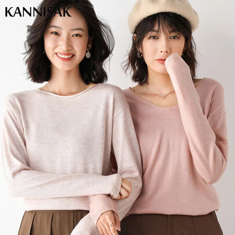 2025, frühling Herbst Frauen Pullover Solide Strickwaren Koreanische Lose Weibliche Grundlegende Casual Jumper Stretch Pullover Himmel Blau Rosa Pullover.