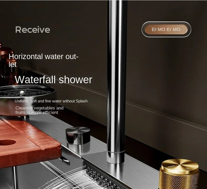 304 Stainless Steel Sink Waterfall Large Single Slot Kitchen Sink Vegetable Sink Stainless Steel Sink Household Sink