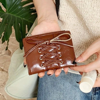 YK2 Strap Bow Women Wallets Short Wallets Card Holder Folding Zipper Coin Purse Girl PU Leather Coin Pouch Casual Clutch Bag.