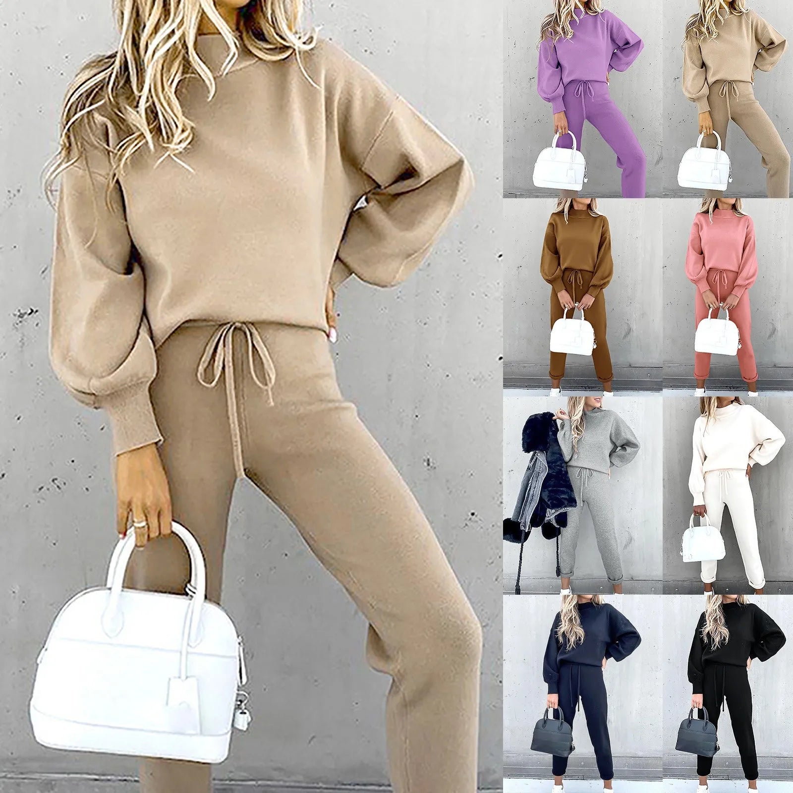 2 Piece Suit Sports for Women's Solid Color Fashion Casual Outfits Set Loungewear Long Sleeve Wide Leg Pants Streetwear.