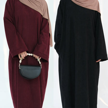 2024 Winter Dubai Women Corduroy Abaya Dress Ramadan Eid Arabic Modest Muslim Clothing Islam Party Jalabiya Fashion Turkey Robe.