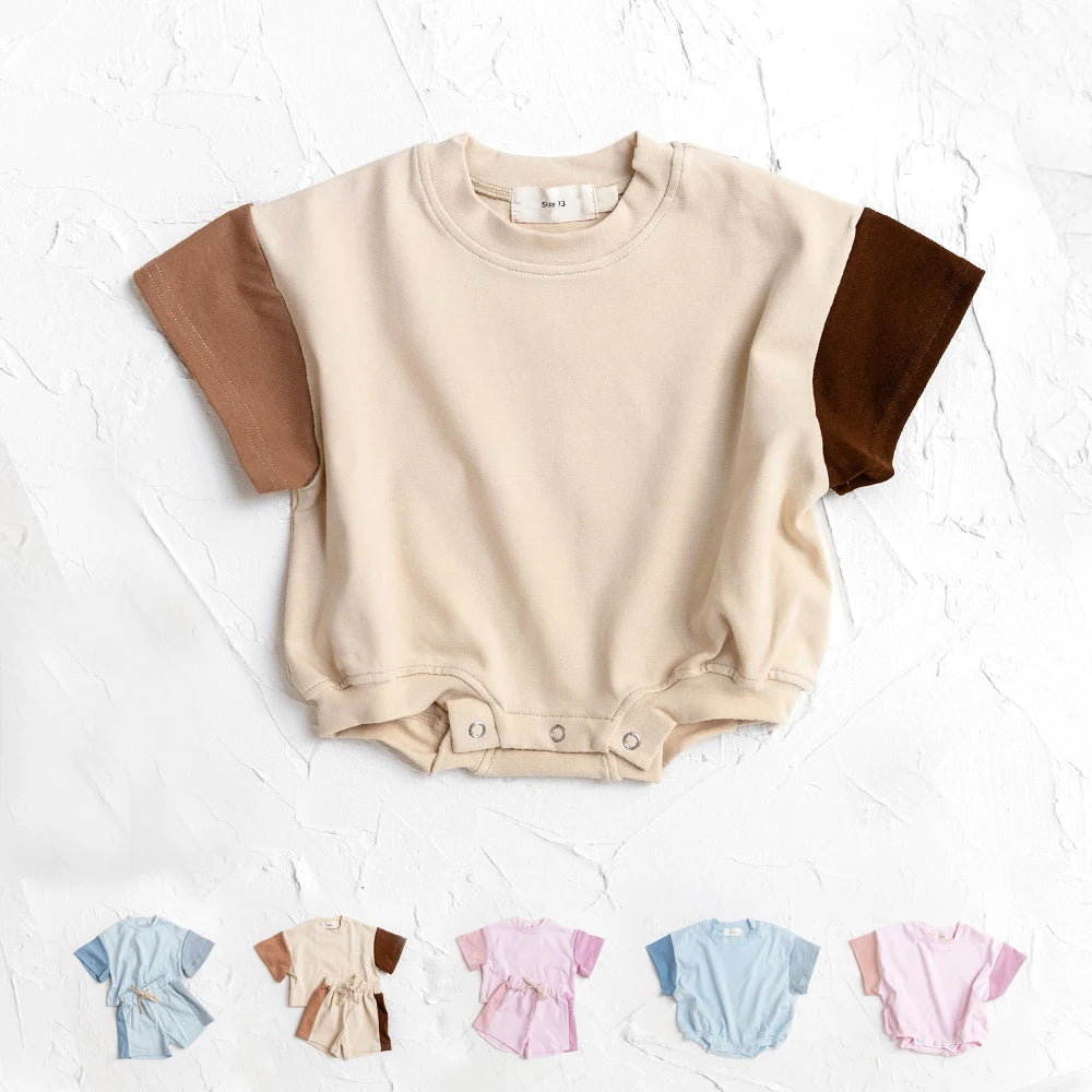 2024 sommer Neugeborenen Baby Jungen Mädchen Übergroßen Strampler Unisex Strampler Für Babys Solide Baumwolle Kurzarm Body Overalls.