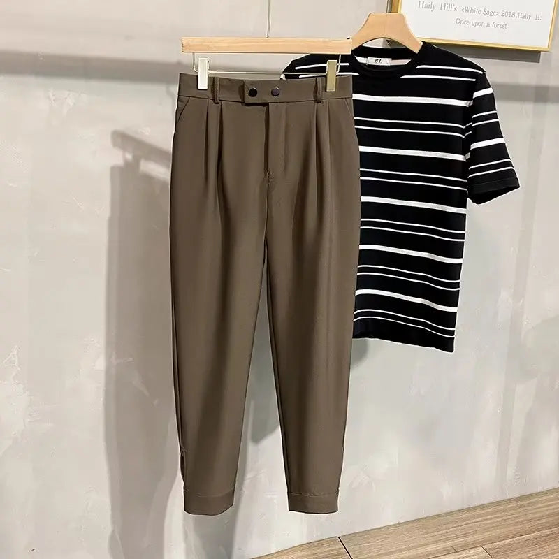 Luxury Fashion Straight Men's Casual Pants Spring Summer New Korean Suit Pant Harem Business Formal Male Trousers Trendy Brand
