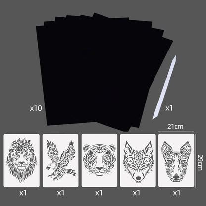 Scratch Art Paper Set 10 Sheets 5 Stencil Templates World Landmarks Animal DIY Kit Creative Painting Craft Magic Toy Kids Gift