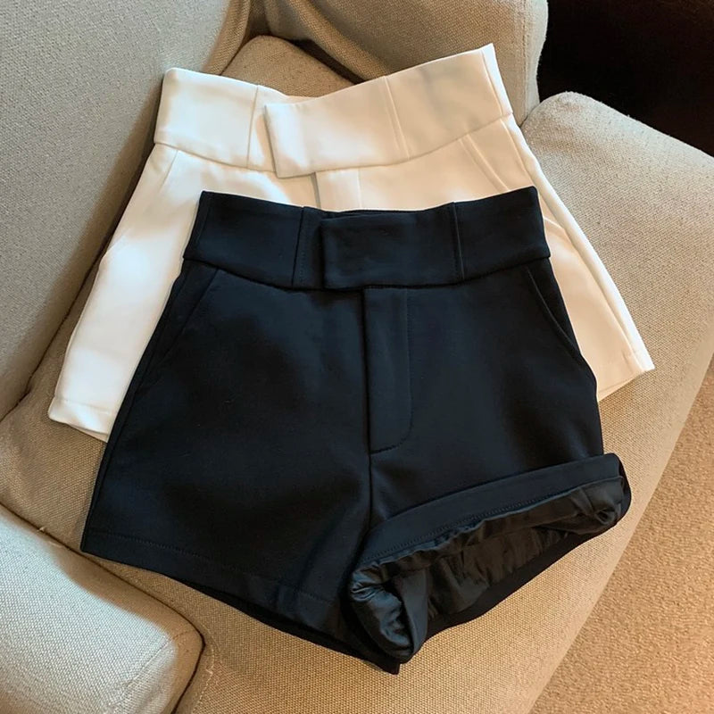 MEXZT Y2K Streetwear Black Shorts Women Elegant High Waist White A Line Wide Leg Suit Short Sexy Club Slim Hot Short Pants New.