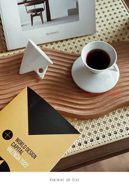 70ml White Cone Coffee Cup And Saucer Set Office Coffeeware Ceramic ESPRESSO Glass Cappuccino Mug Bone China Demitasse Teacup.