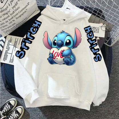 Luxury Brand Women's Hoodies Disney Lilo & Stitch Harajuku Jackets Japanese Fashion Winter Sweaters Women's Warm Sweatshirts.