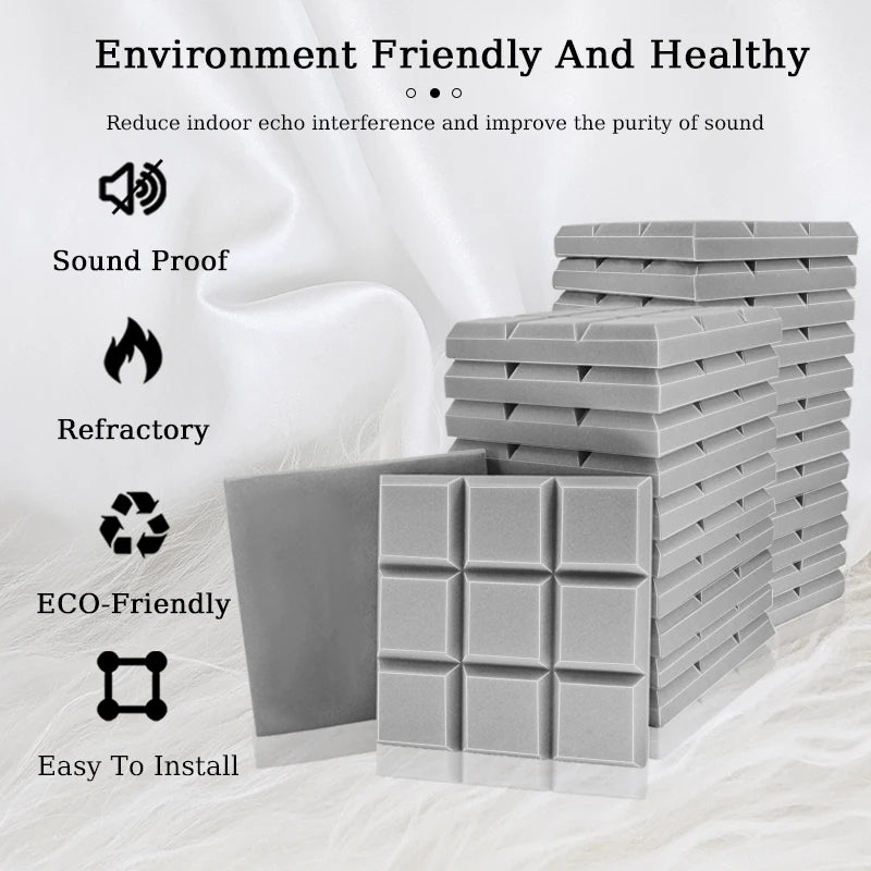 TOUO 6/12/24 Pcs Beveled Edge 9 Block Tiles Acoustic Foam Flame Retardant Soundproof Material Drum Room Acoustic Treatment