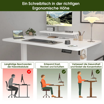 Devoko Höhenverstellbarer Schreibtisch Elektrisch 160×70cm mit Monitorständer,Ergonomisches Sitz-Stehpult (Weiß)