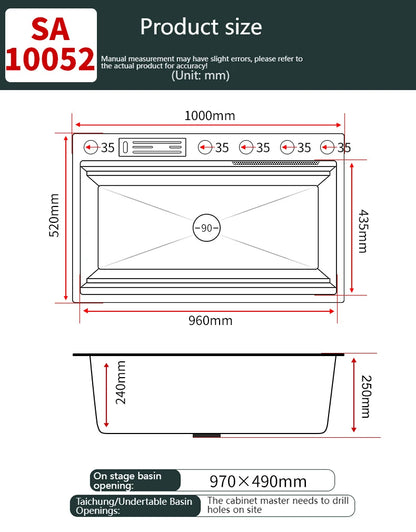 Wasserfall-Küchenspüle aus Edelstahl, extra groß, mit einem Schlitz, multifunktionale Geschirrspülbecken, Unterbaubecken, Tassenwascher