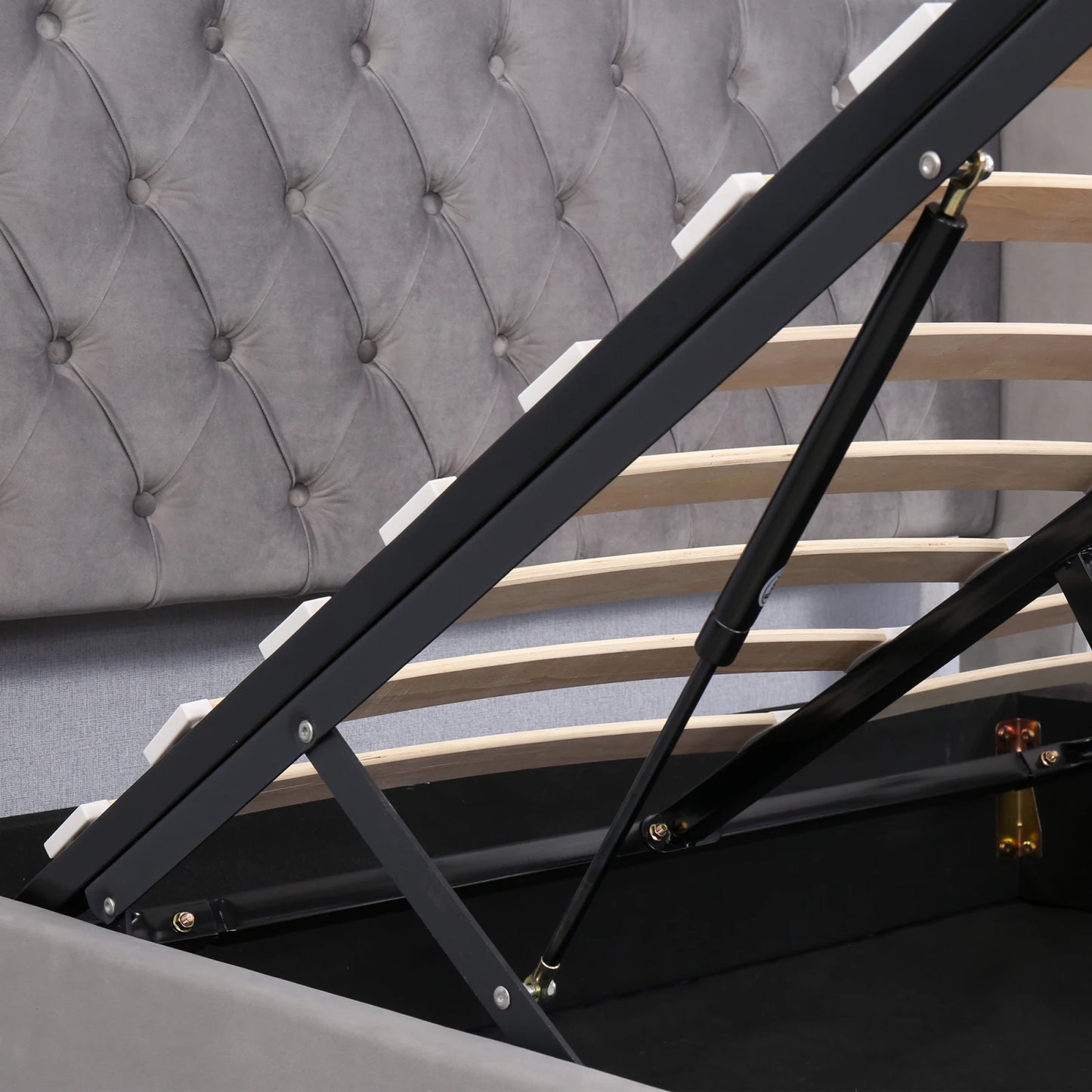 Fangange gepolstertes ohrenförmiges Bett, komplettes/Queensize-/King-/Doppelbett, hydraulisches Funktionsbett mit Lattenrost und Stauraum, Samt