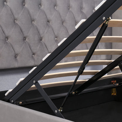 Fangange gepolstertes ohrenförmiges Bett, komplettes/Queensize-/King-/Doppelbett, hydraulisches Funktionsbett mit Lattenrost und Stauraum, Samt