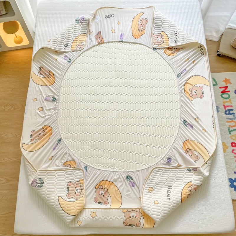 High Quilt Thicken Latex Cooling Mattress Cover Summer Cool Down Soft Bed Mat and Pillowcase Machine Washable Cold Feel Bed Pad.