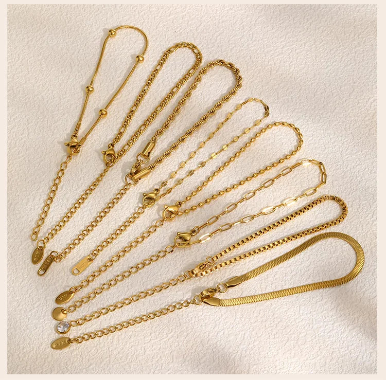 Non Tarnish Stainless Steel Bracelet Stackable for Women, Thin Herribone Chain Bracelet Waterproof Gold Plated Jewelry.