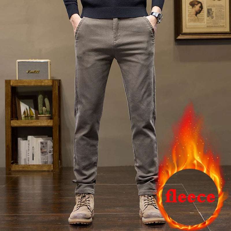Warm Fleece Pants Winter Man Cowboy Man Thermal Fleece Lined Korean Fashion Slim Thicken Plush Wool Boot Cut Jeans Men.