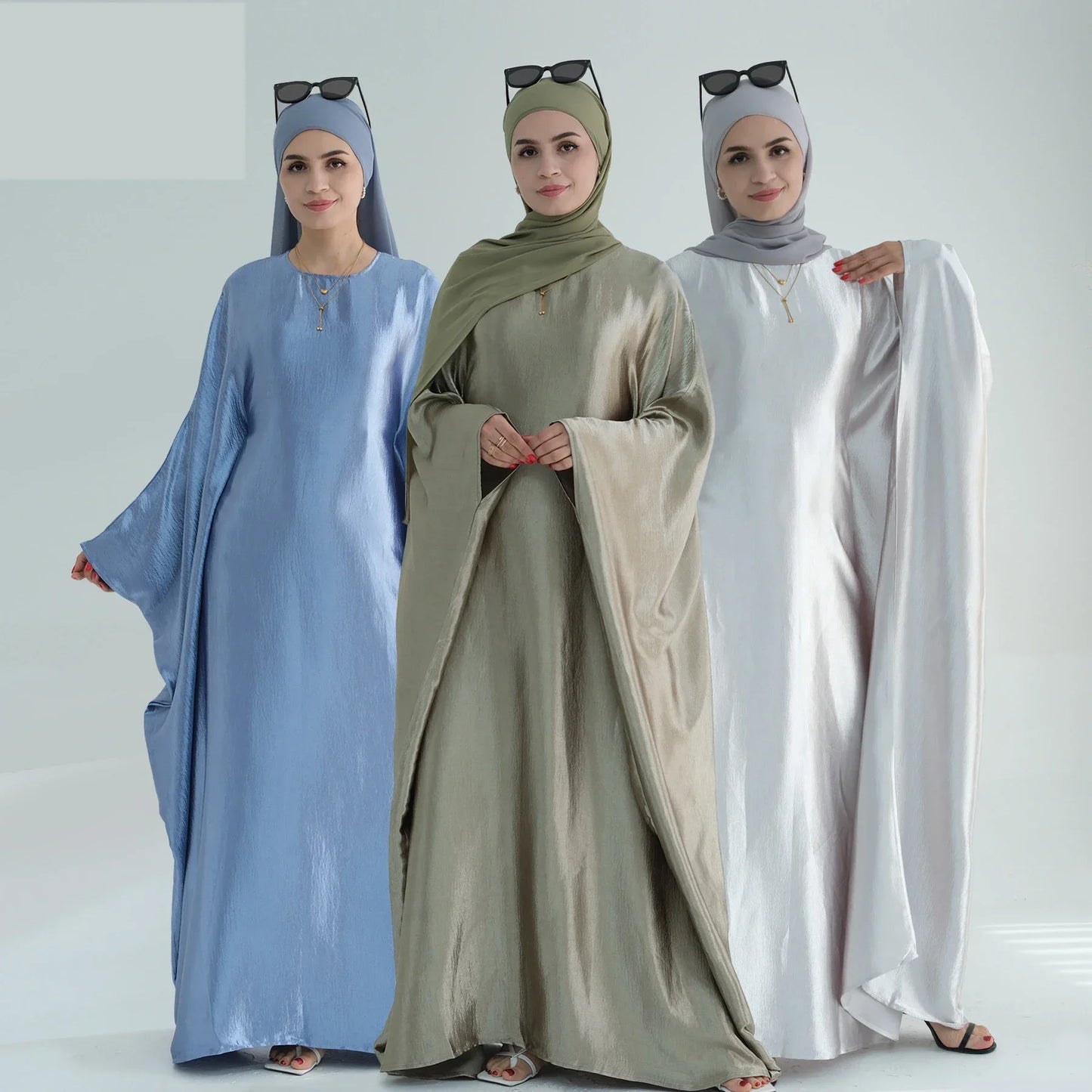 Batwing Butterfly Satin Abaya Dubai Luxury Muslim Kaftan Maxi Dress Abayas For Women Kebaya Robe Caftan Marocain Femme Vestidos.