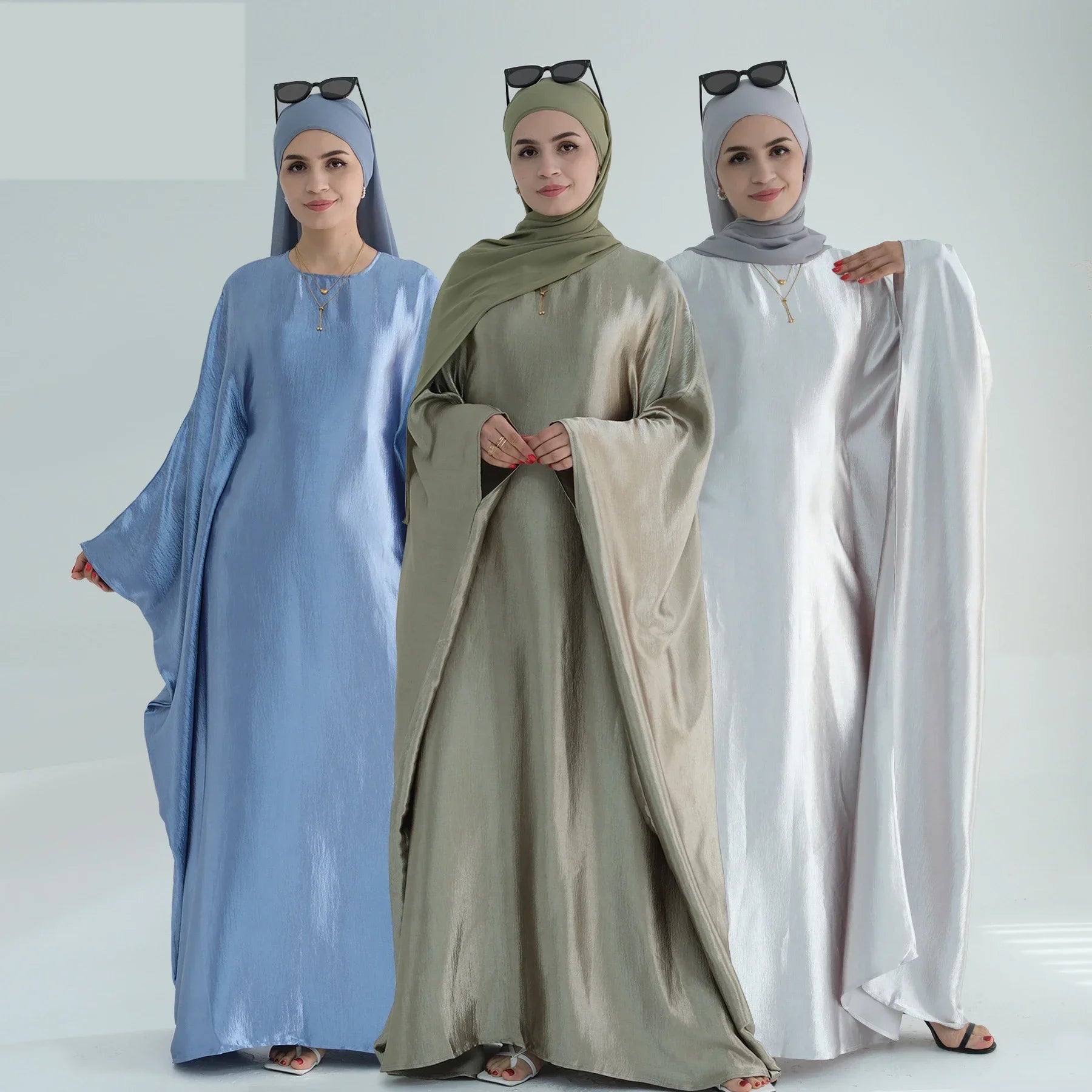 Batwing Butterfly Satin Abaya Dubai Luxury Muslim Kaftan Maxi Dress Abayas For Women Kebaya Robe Caftan Marocain Femme Vestidos.