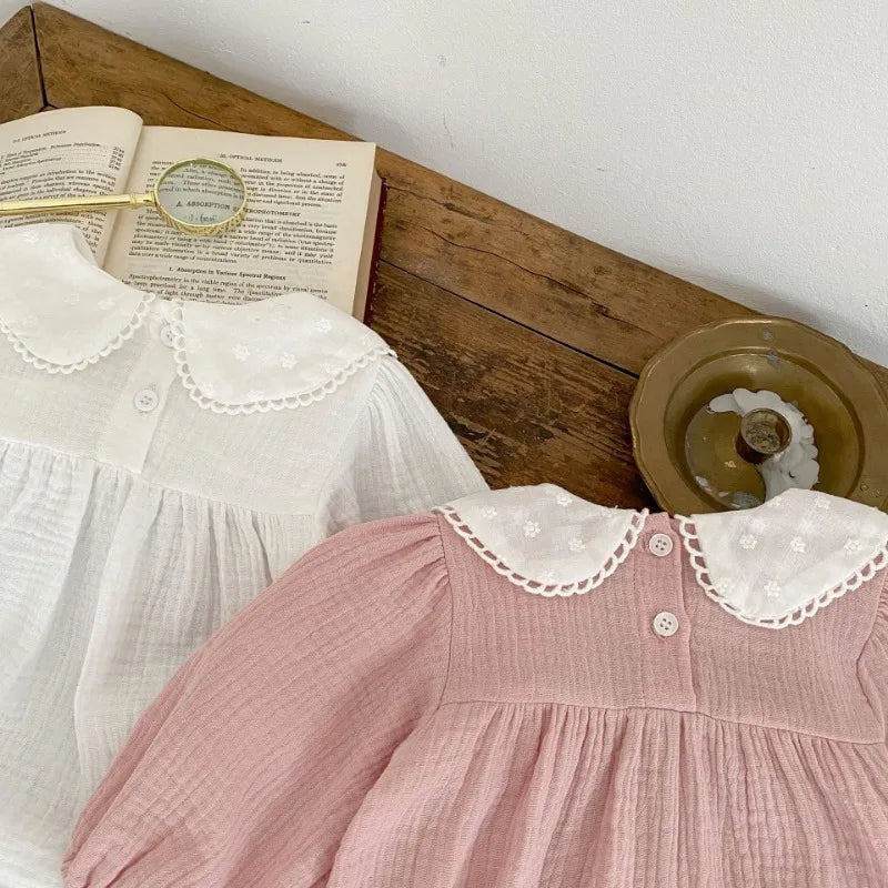 Neugeborene Mädchen Kleidung Frühling Kleinkind Mädchen süße Prinzessin ein Stück Stram pler Spitze Kragen Baumwolle Kleidung Herbst Outfit.