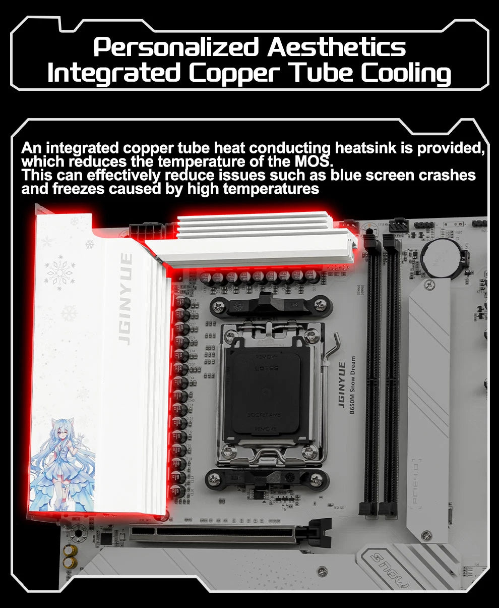 JGINYUE B650M Snow Dream AM5 DDR5 ARGB M-ATX Motherboard For Gaming PCIe 4.0×4 M.2 For CPU 9700X/9900X/7800X3D gaming pc DIY.