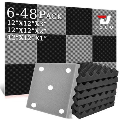 TOUO 6-48 Pack Acoustic Panels Sound Proof Foam Panels Wall Soundproofing Acoustic Foam Panels  Flame Retardant