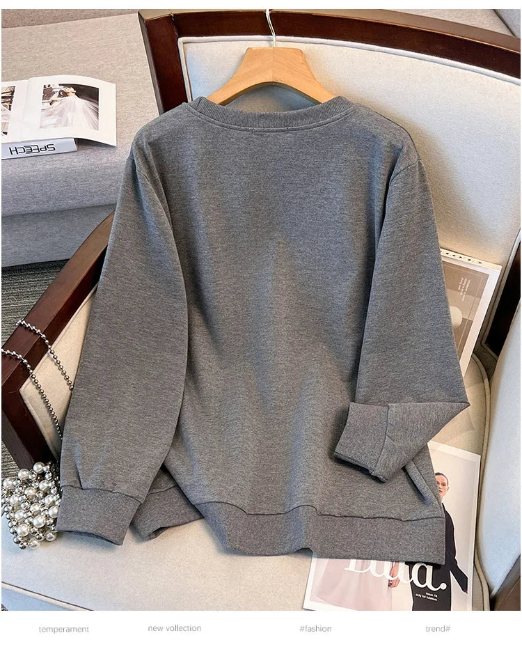 175 kg Plus Size Damen Büste 170 Herbst Cartoon Langarm Sweatshirt Schwarz Grau 5XL 6XL 7XL 8XL 9XL