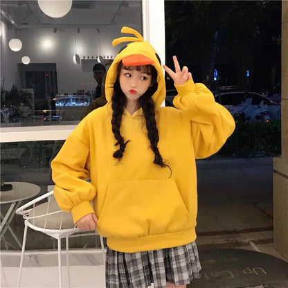 Deeptown Kawaii Duck Hoodies Women Long Sleeve Cute Tops Emo Clothes Korean 2023 Fashion Winter Yellow Casual Pullover Soft Girl.