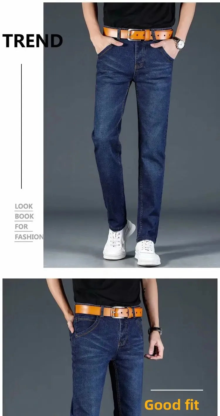 New 2025 Men's Slim Fit Casual Jeans Thin Straight Leg Summer Elastic Comfortable Long Trousers Versatile Style for All Occasion