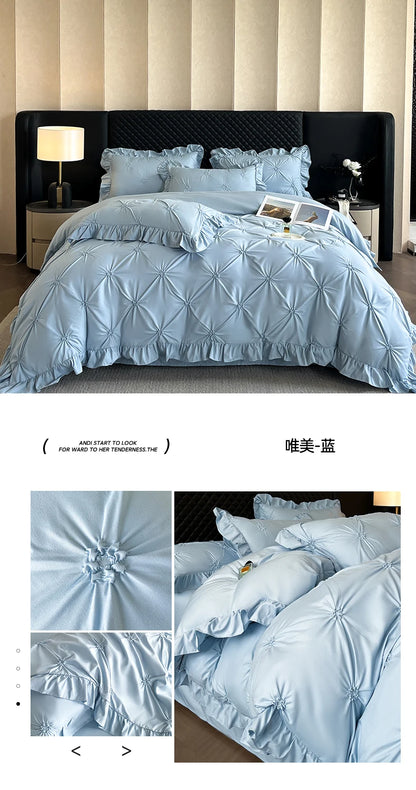 2025 new solid color princess wind-washed cotton skin-friendly cotton twist lace craftsmanship beautiful series four-piece set.