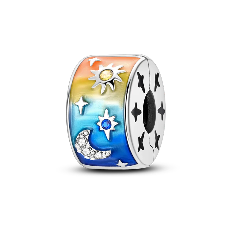 Silver Clasp 925 Sterling Silver CZ pave Clip Charms Daisy Beads Stopper Safety Chain fit Original Bangle Bracelet Jewelry Clip