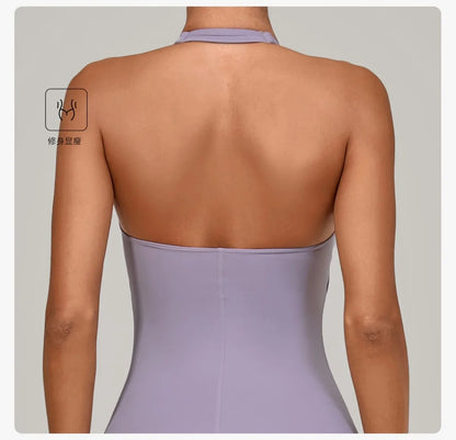 Yoga Jumpsuit Sports Fitness Peach Hip Halter Neck Backless Pants Bodysuit Outdoor Dance Jumpsuit Tight Yoga Wear for Women.